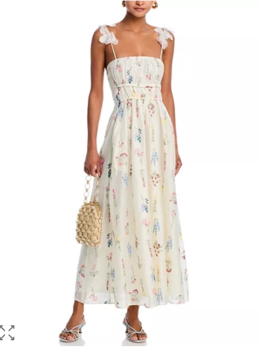 Line & Dot Fiora Cream Floral Embroidered Petal Detail Maxi Sun Dress Medium New